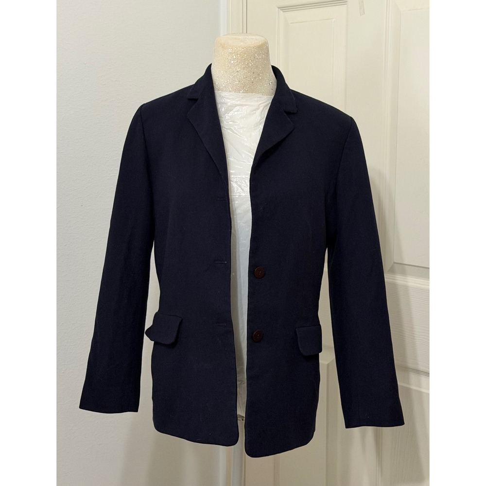 Josephine Chaus sz 8 Petite Navy Blue Wool Cashmere Blend 3-Button Blazer Jacket